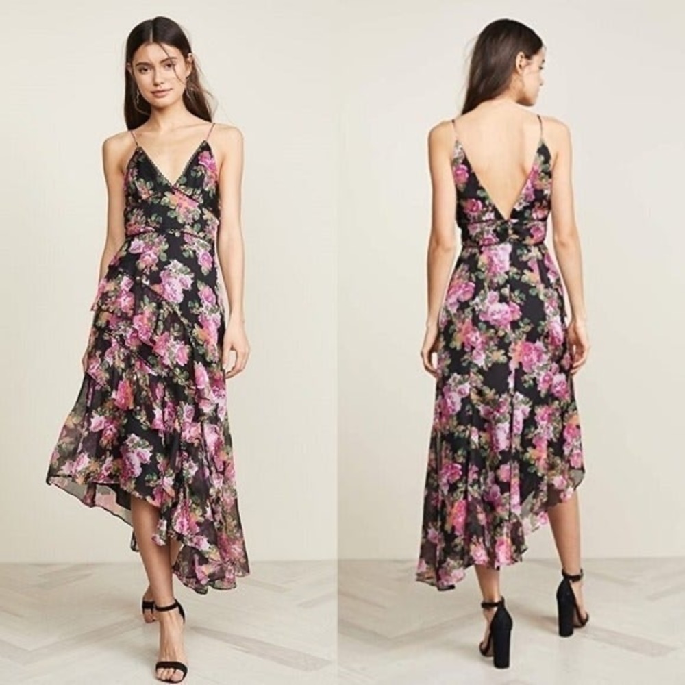 KEEPSAKE the Label Floral Midi Dress - Black and Pink